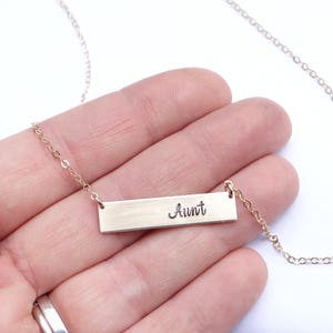 Personalized Bar Necklace. Hand Stamped Custom Name Bar Necklace, Calligraphy Font. Mother's Gold Bar Necklace. Hand Lettering Font. Script. image 4