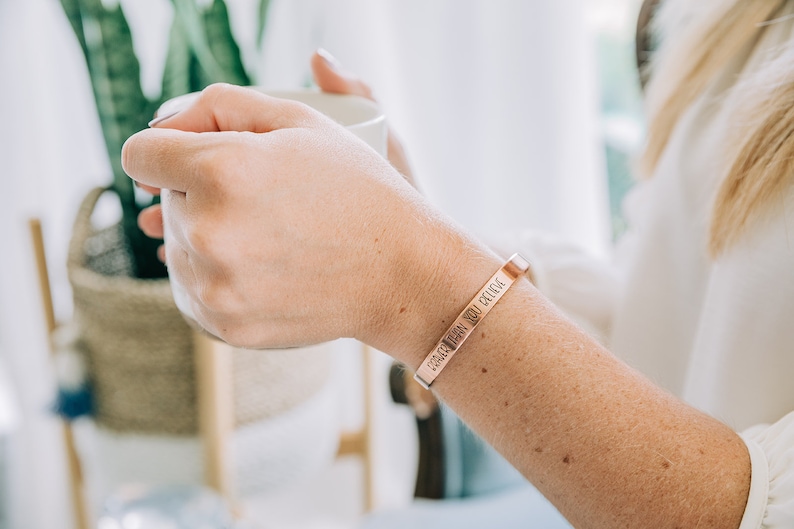 Just Breathe Arrow Gold Cuff Bracelet. Personalized, Inspirational Motivational Encouraging Gift. Rose Gold, Gold, Brass, or Silver image 6