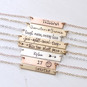Personalized Name Bar Necklace. Hand Stamped Custom Jewelry with Your Names, Monogram or Words of Choice. REAL Gold, Silver, Rose. image 1