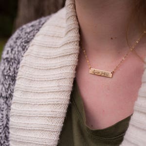 Personalized Bar Necklace. Hand Stamped Custom Name Bar Necklace, Calligraphy Font. Mother's Gold Bar Necklace. Hand Lettering Font. Script. image 7