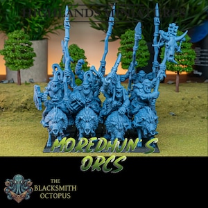 Boar-Mounted Cave Orcs - 10 Resin Miniatures + Base - Moredhun&#39;s Orcs - Highlands Miniatures