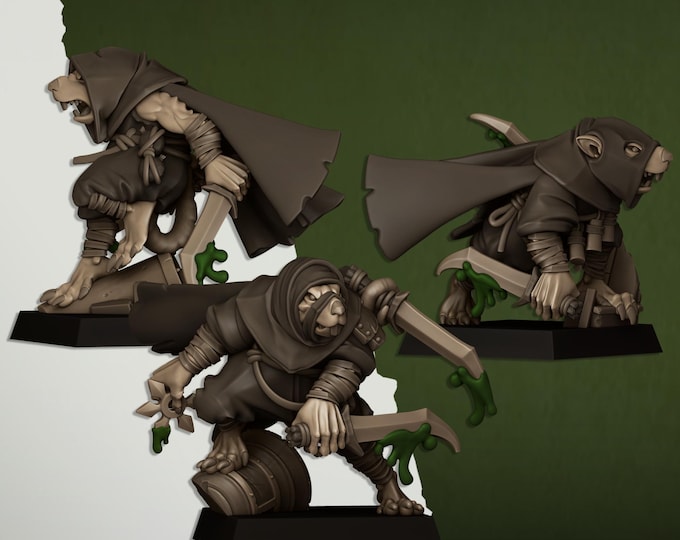 Featured listing image: Rat Assassins - 3 Resin Miniatures - Sewer Vermin - Highlands Miniatures