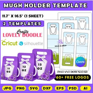 Mug Holder Templates, 11oz, 15oz Mug Holder Template, Mug Box Template, Mug Packaging, Gift Box, Party Favor Box, Editable Canva Drag & drop