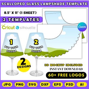 Scalloped Wine Glass Lampshade Template, Canva Editable, Wine Glass Tea Light Shade, Paper Lampshade SVG, DIY Printable, Instant Download