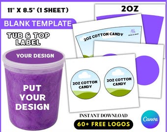 2oz Cotton Candy Label, Cotton Candy Label Template, Cotton Candy Wrapper, Editable Canva Drag and drop, Cotton Candy Tub Wrapper Template