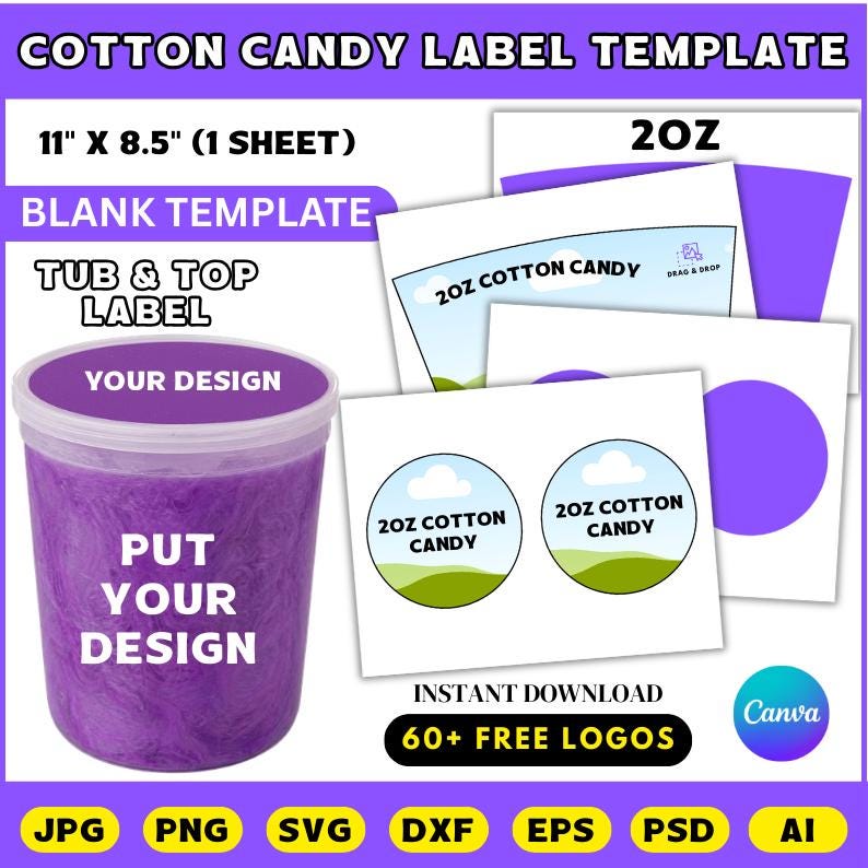 Example Candy Labels 2oz Cotton Candy Label, Cotton Candy Label Template, Cotton Candy ...