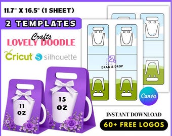 Mug Holder Templates, 11oz, 15oz Mug Holder Template, Mug Box Template, Mug Packaging, Gift Box, Party Favor Box, Editable Canva Drag & drop