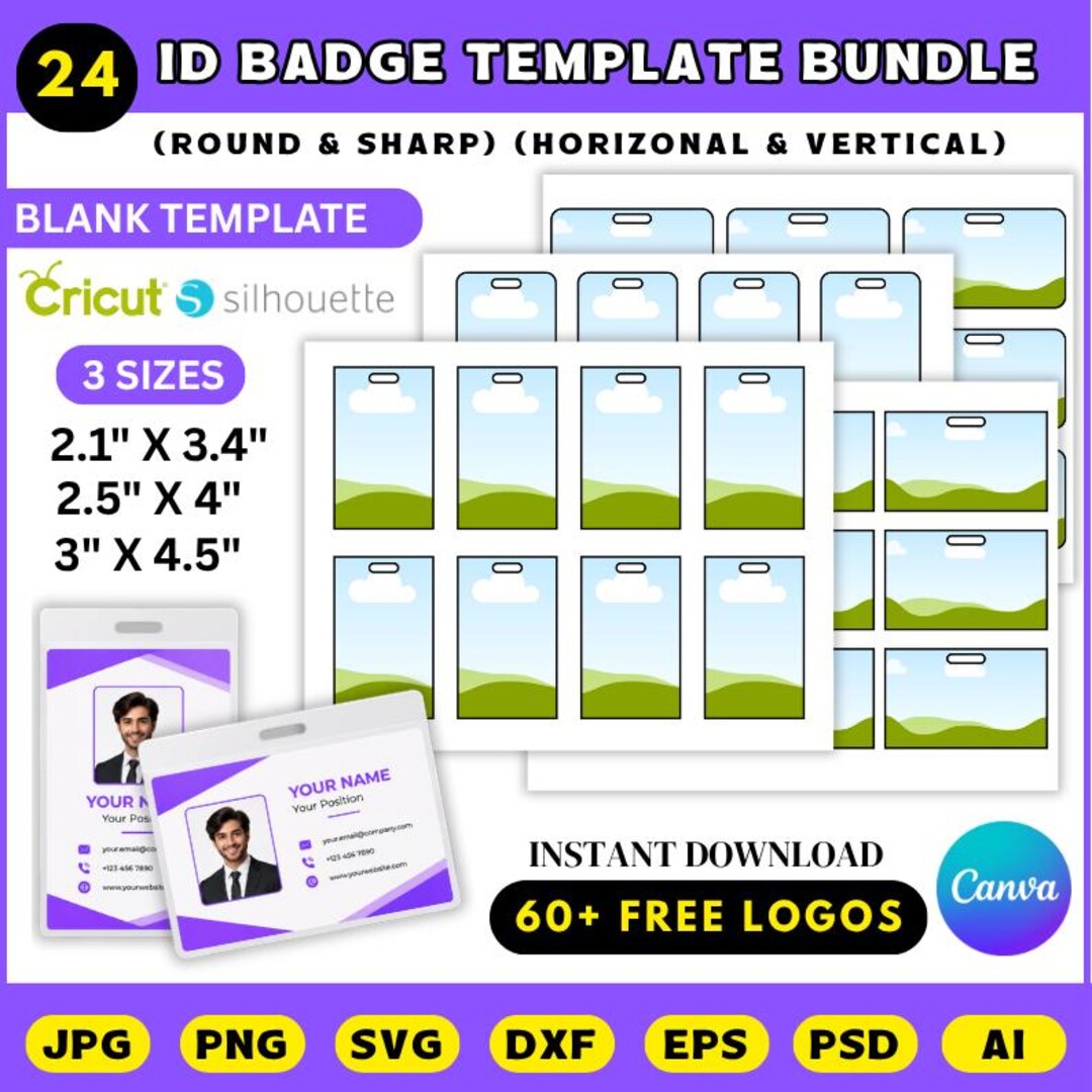 ID Badge Template, Editable Canva 3 Different Sizes, ID Badge, Staff ...