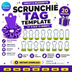 Editable Scrunchie Tag Template Bundle, Scrunchie Tag Canva, Scrunchie Label Template, Scrunchie Hang Tags, Headband Label, Scrunchie Holder