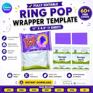 Ring Pop Wrapper, Ring Pop Label, Ring Pop Template, Canva Editable Ring Pop, Printable Ring Pop Wrapper, Ring Pop Wrap Design, Party Favors