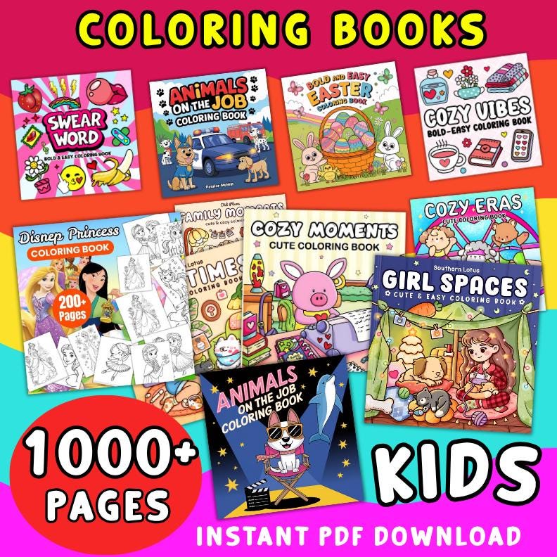 1000+ Coloring Pages Bundle | Cozy Coloring book | Fantasy, Animals | Adult Coloring Set | Printable Coloring Books | Instant Download PDF