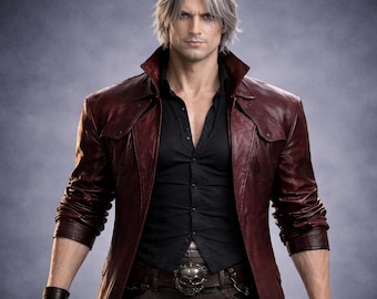Gabardina de cuero burdeos de Dante de Devil May Cry / Disfraz de anime DMC5 hecho a mano para hombre