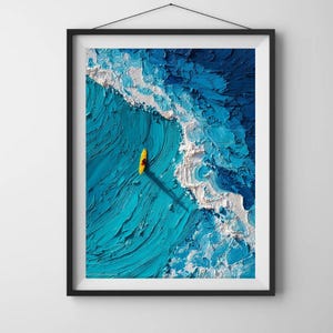 Lámina decorativa de pared azul con diseño de remo aéreo / Estilo Werner Bronkhorst / Textura extra / (Descarga digital)