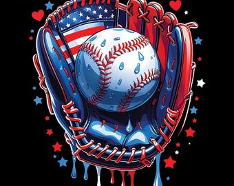 Baseball Glove Drip PNG | Patriotic Baseball Design | 4th of July Shirt | US Flag Glove and Ball Meme | Baseball Fans Art