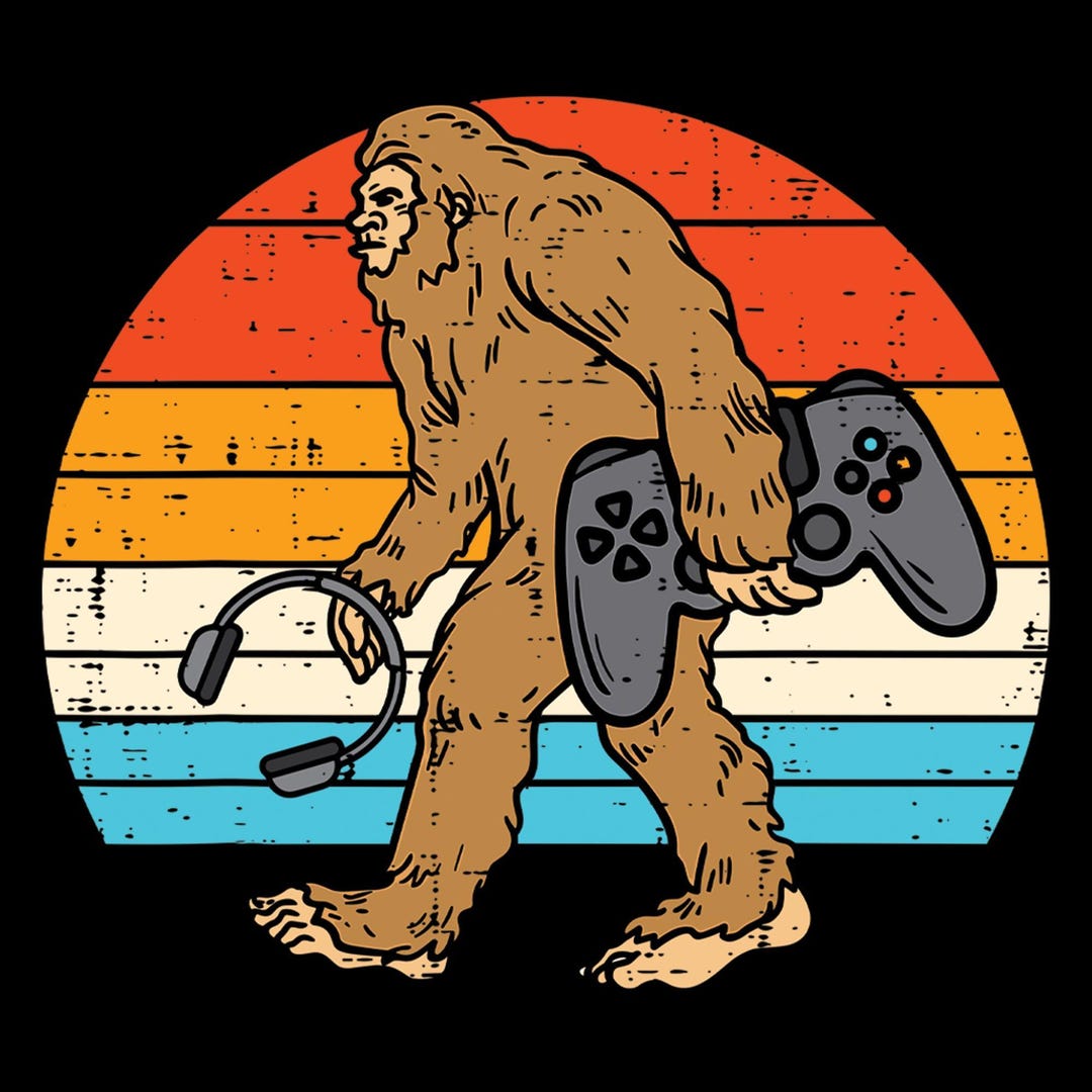 Bigfoot Gamer PNG Design | Retro Gaming Digital Art | Funny T-shirt ...