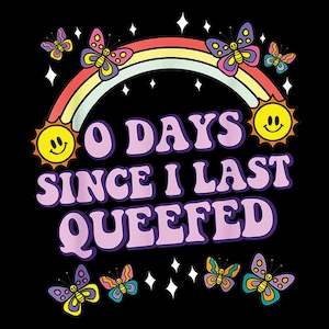 Funny Queef PNG, Retro Rainbow Sublimation, 0Days Since I Last Queefed,Cute Feminist Humor Clipart,Trendy Digital Download, Kawaii Aesthetic