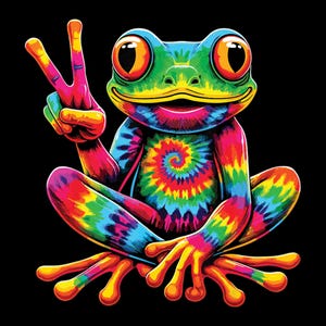 Tie Dye Frog PNG | Hippie Peace Sign Rainbow Design | Trippy Retro Digital Download | Colorful Psychedelic Clipart for T-Shirts