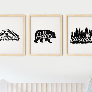 B/W Adventure Print Set, Set of 3 Adventure Prints, Set of 3 Adventure Digital Prints, Adventure Nursery Wall Art Set