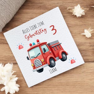 Personalisierte Karte zum Kindergeburtstag - Karte mit Name und Alter - Feuerwehrauto - Geburtstagskarten für Kinder