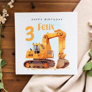 Personalisierte Karte zum Kindergeburtstag - Karte mit Name und Alter - Bagger - Geburtstagskarten für Kinder