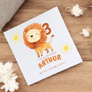 Personalisierte Karte zum Kindergeburtstag - Karte mit Name und Alter - Mutiger Löwe - Geburtstagskarten für Kinder