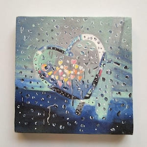 Rainy Window Painting: Heart, Calm Day Art