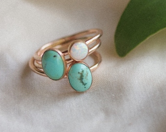 Turquoise + Opal Ring Set