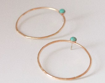 MENDOCINO Turquoise Hoops - Gold Fill Jewelry , Minimalist Jewelry , Turquoise Jewelry