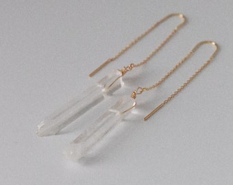 MYSTIC MAMA Threaders - Crystal Quartz Earrings , Crystal Jewelry , Minimal Jewelry