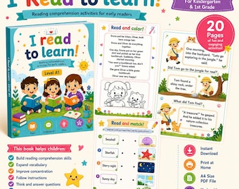 Reading Comprehension Worksheets for Kids English Early Readers Activity Book  Kindergarten & 1st Grade Printable PDF