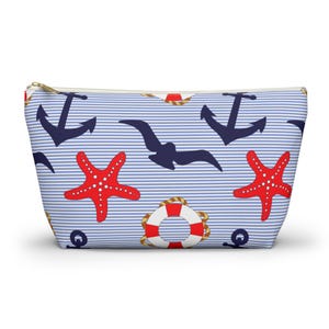 Nautical Accessory Pouch, Cute Makeup Bag, Beach Travel Organizer, Summer Gift, Marine Style Clutch, Coastal Storage Purse
