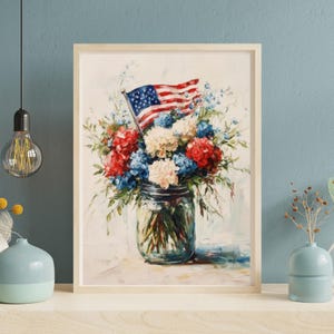 Rustic Fourth of July Floral Vase Print | Summer Americana Wall Art | Patriotic Printable Decor | Instant Digital Download