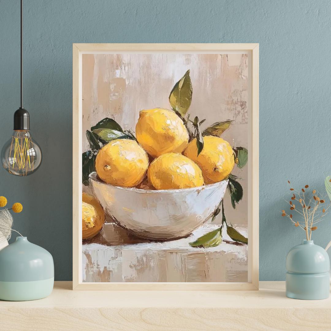レモンの油絵 | ソレントレモンのアートプリント | 素朴なキッチンの壁