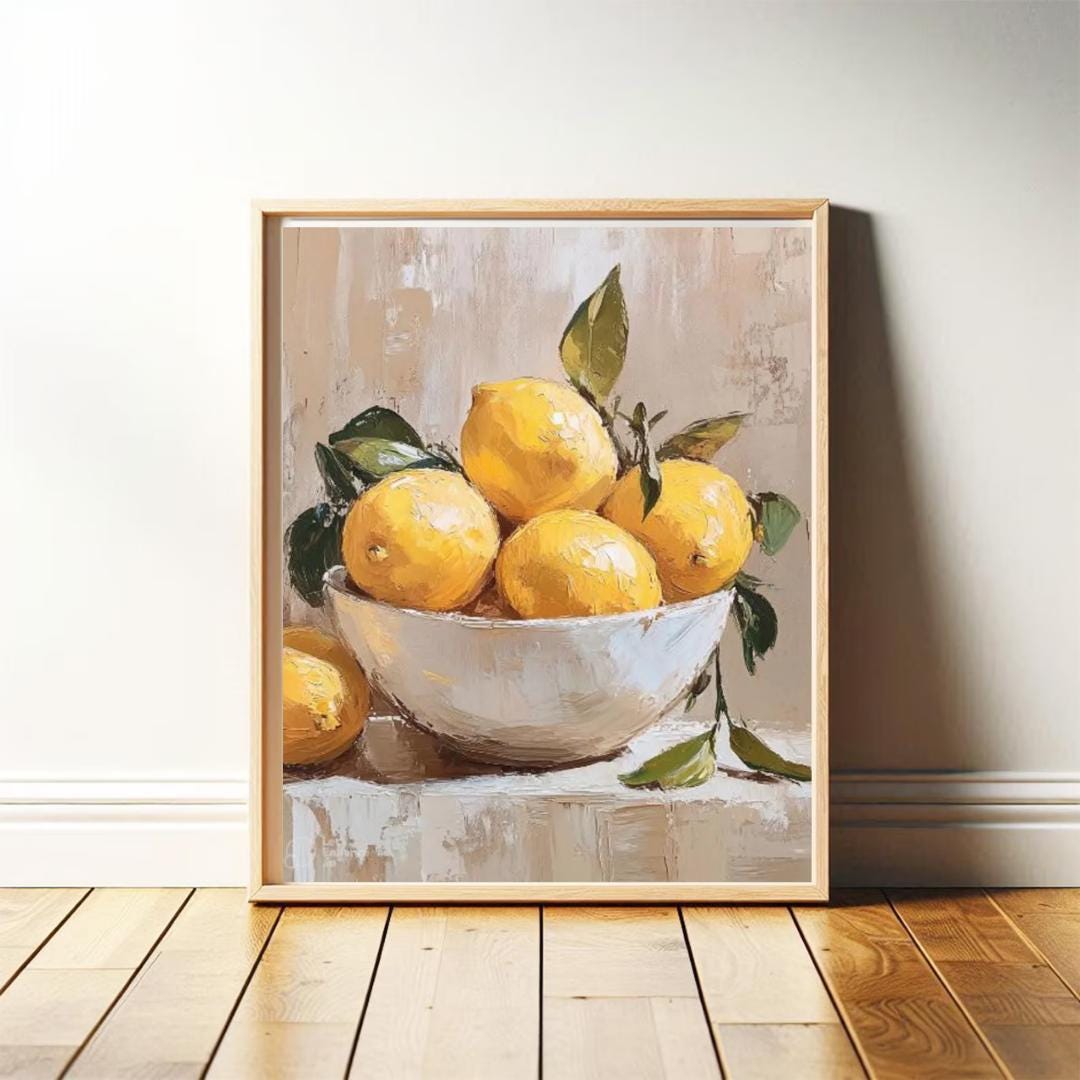 レモンの油絵 | ソレントレモンのアートプリント | 素朴なキッチンの壁