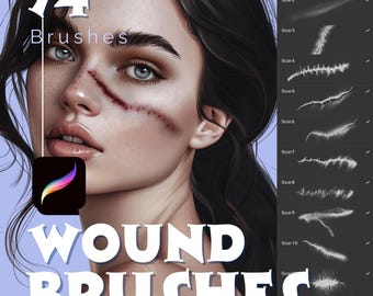 Ensemble de pinceaux Procreate : cicatrice, point de suture, tampons SFX (téléchargement numérique)