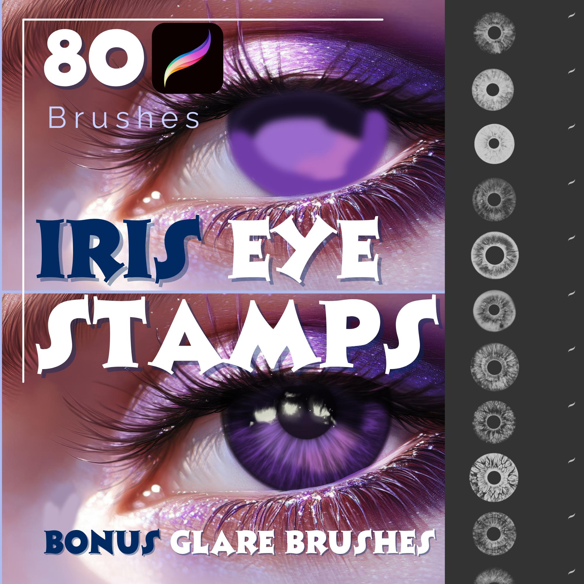 80 pinceles sello de iris para Procreate | Set realista de iris y pupila con 114 brillos para retratos