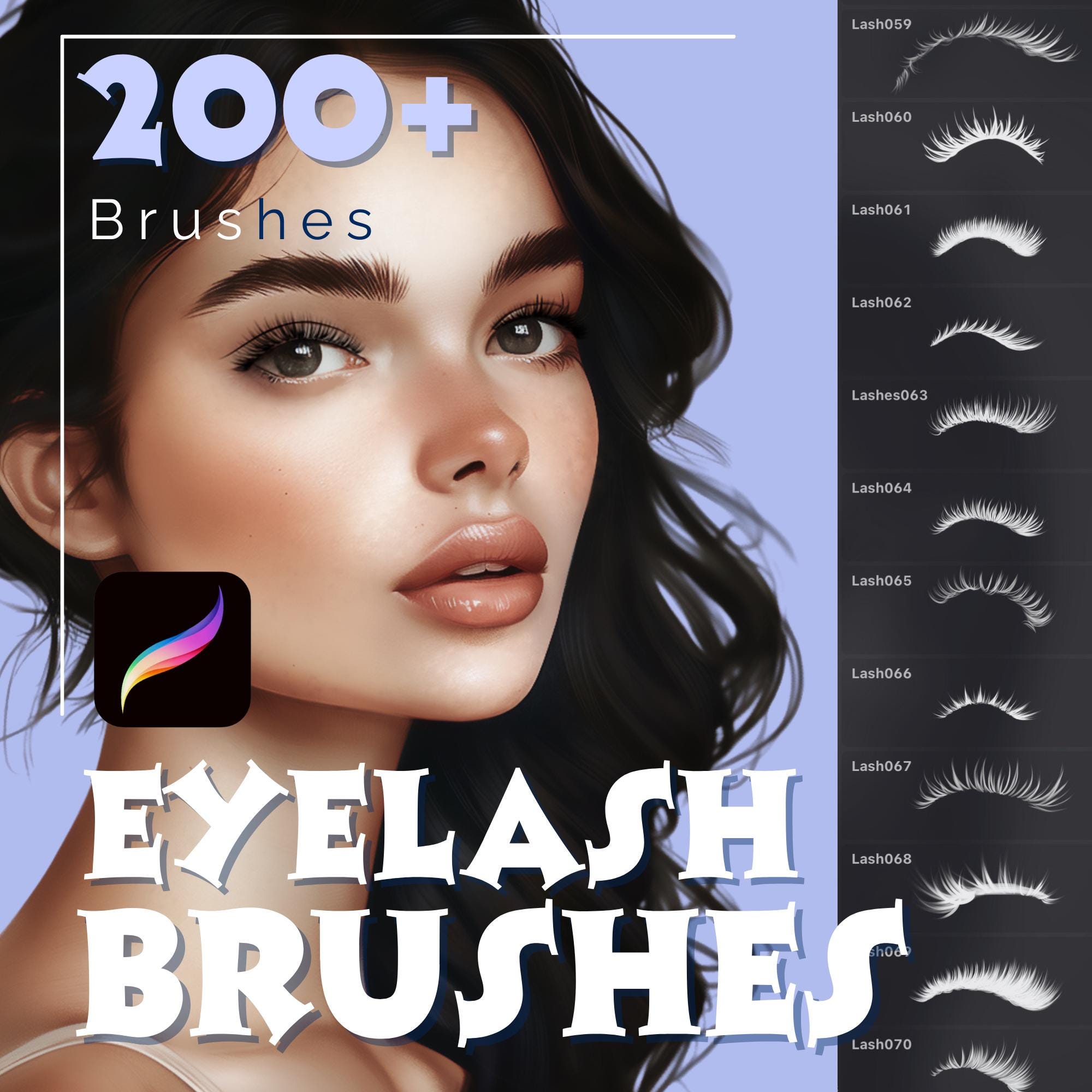 200+ Procreate Eyelash Brushes | Realistic Lash Stamp Set for Portraits, Beauty Art & Illustrations