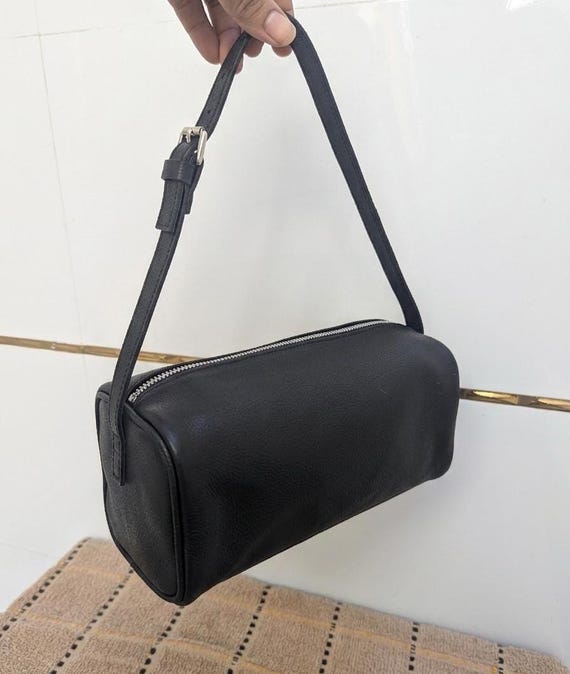 Genuine Sheep Leather Top Handle Bag, 90s Minimalist Tote, Black Leather Purse