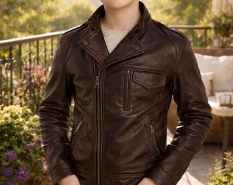 Handmade Distressed 80s Full Grain Leather Biker Jacket, Unisex Kids Leather Jacket