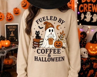 Fall PNG, Halloween PNG, Fueled By Coffee, Fall PNG Designs, Coffee Lover png, Autumn Sublimation, Fall Vibes png, Ghost Coffee png