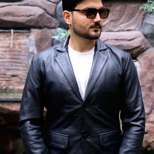 80s Mens Leather Blazer, 90s Mens Leather Jacket, Handmade Real Leather Coat, Men&#39;s Clothing, Halloween Gift, Mens Jacket, Best Gift For Him