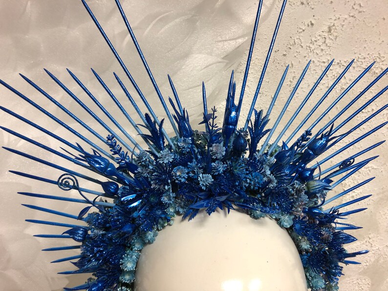 Halo crown blue Spike flover sun ray glamour Photoshoot hair wreath