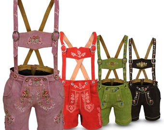 Suede Lederhosen for Women Traditional Bavarian Oktoberfest Costume with Embroidered Suspenders German Festival Outfit