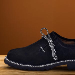 Mens black bavarian suede shoes side angle for traditional german festival outfit