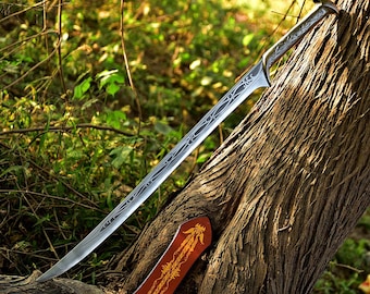 Handmade Elven Sword High Carbon Stainless Steel Fantasy Collectible with Leather Sheath