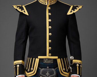 Highlander Military Doublet Jacket – Scottish Bagpiper Uniform Black Jacket for Highland Outfit