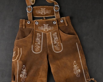 Genuine Suede Leather Lederhosen Shorts Antiqued Oktoberfest Costume Festival outfit Gift for Him