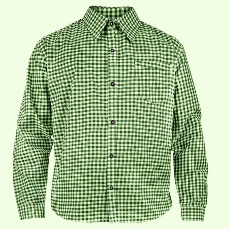 Green checkered men's Bavarian shirt for Oktoberfest costume or German themed party gift