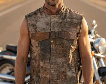 Men’s Cowhide Leather Vest – Vintage Mud Brown Rider Style, Handmade Club Fit Waistcoat