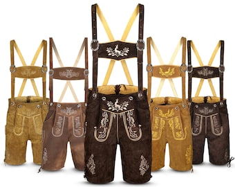 Mens Oktoberfest Outfit Bavarian Suede Lederhosen Shorts with Embroidered German Costume for Men Rustic Folk Festival Wear